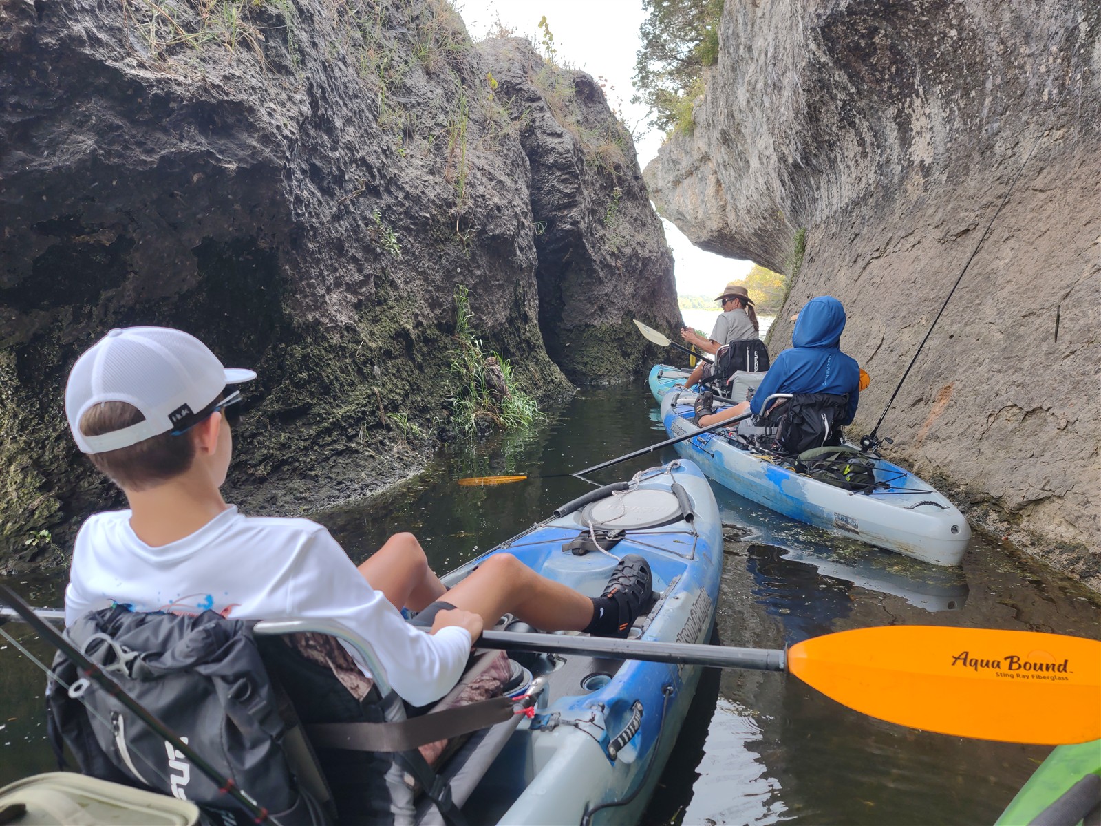 Kayaks lined up for a Brazos River trip